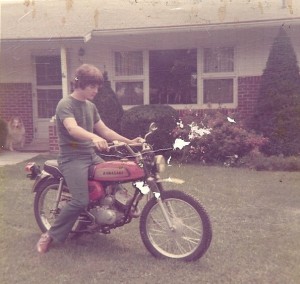 The Author as a young teenager with one of his first bikes, a Kawasaki-125