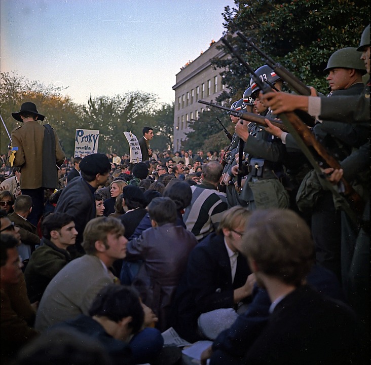 Protesters marching against the war